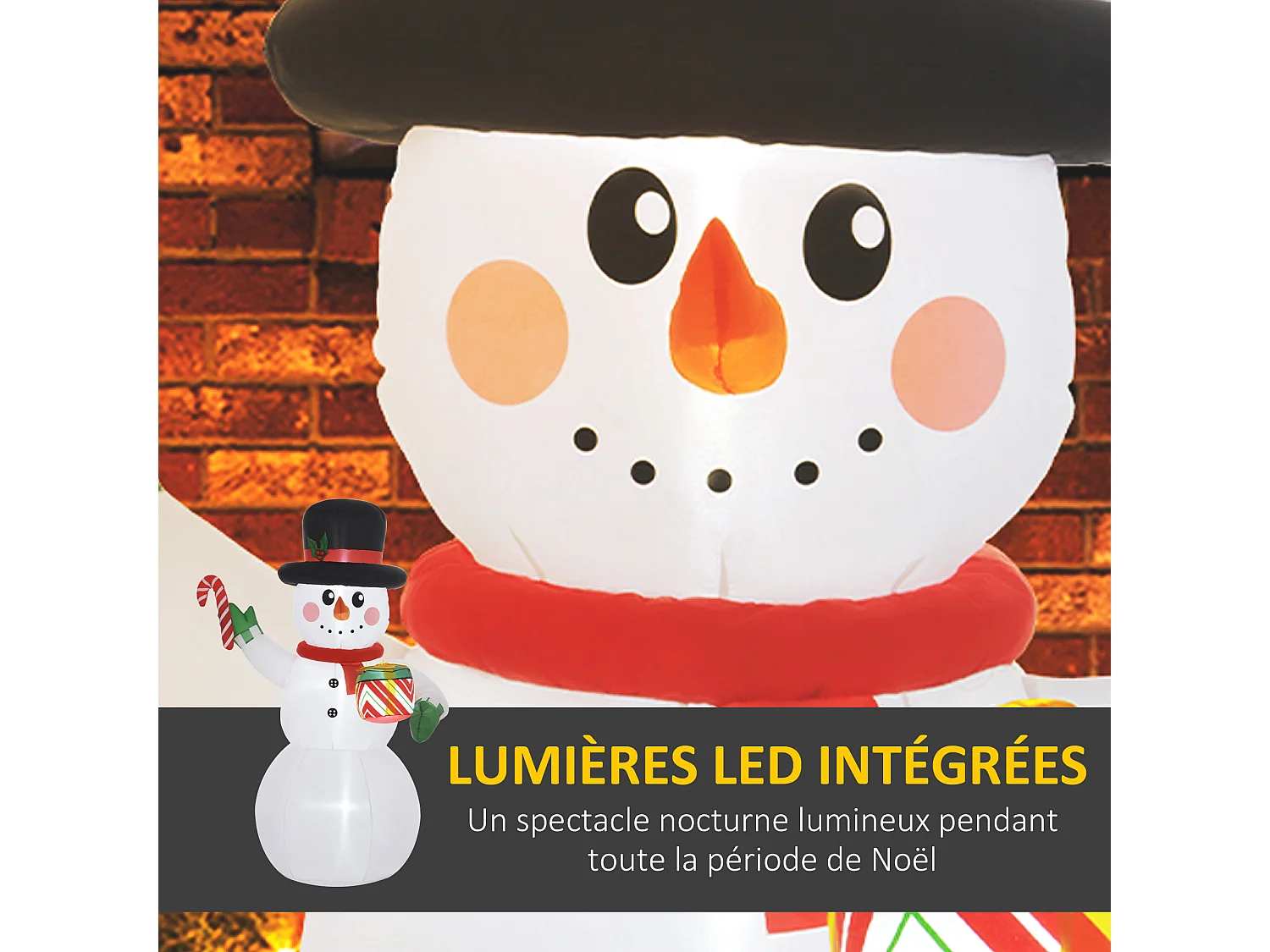 Bonhomme de neige gonflable de Noël 180 cm avec lumières LED, résistant aux intempéries IP44