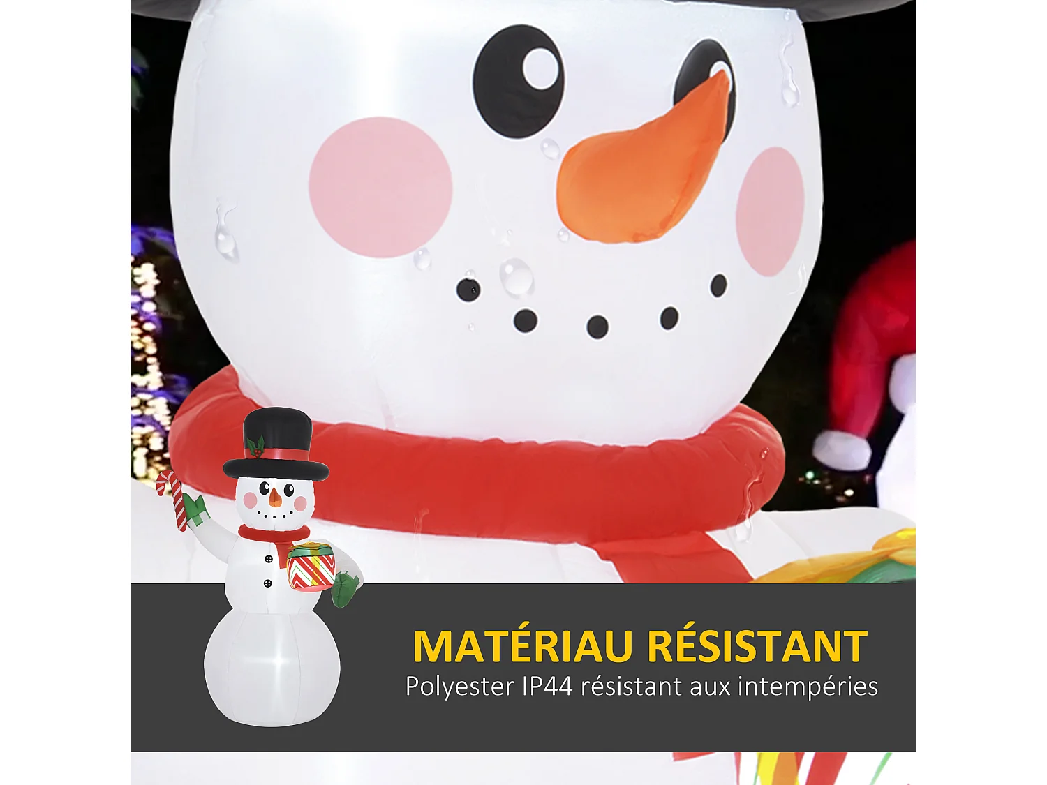 Bonhomme de neige gonflable de Noël 180 cm avec lumières LED, résistant aux intempéries IP44