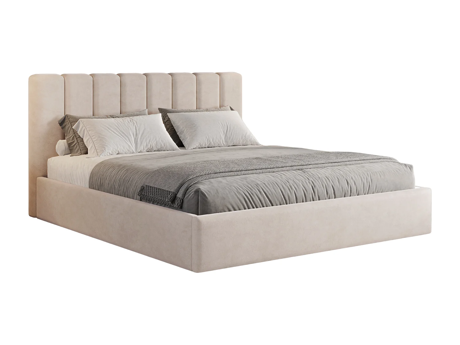 BESILIO Polsterbett mit Stauraum 180x200 Nuvia – schlankes Bett mit weichem Kopfteil und Metallrahmen – Beige