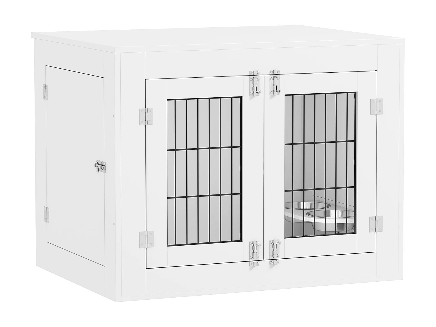 Cage chien intérieure - 2 portes - 2 bols rotatifs 360° - 80 x 60 x 63 cm - blanc