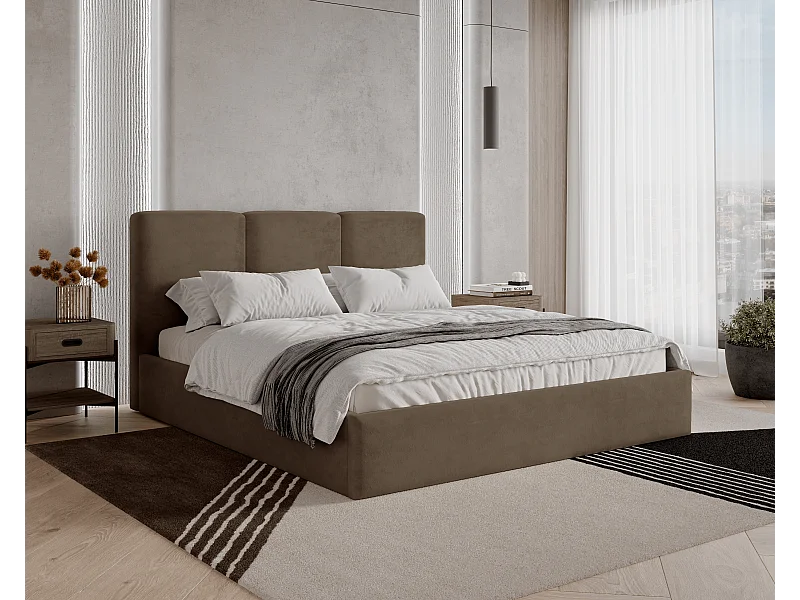 BESILIO Łóżko tapicerowane z pojemnikiem 120x200 Mira - Łóżko slim, łóżko minimalistyczne, stelaż metalowy- Brązowy