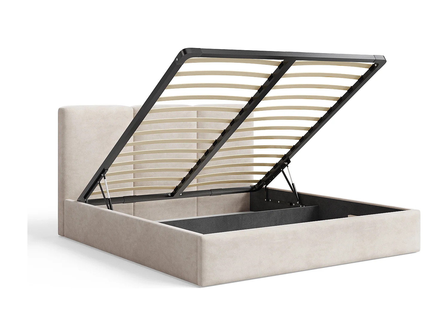 BESILIO Lit tapissé avec coffre de rangement 200x200 Mira – lit fin et minimaliste avec cadre en métal – Marron