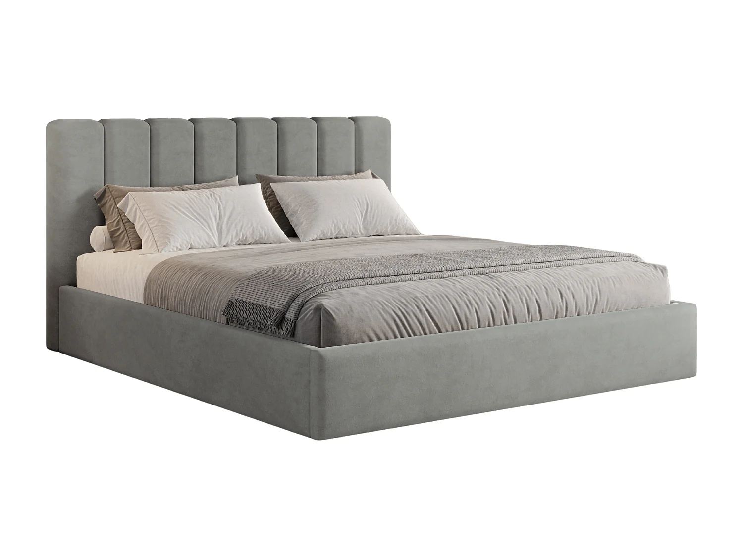 BESILIO Polsterbett mit Stauraum 180x200 Nuvia – schlankes Bett mit weichem Kopfteil und Metallrahmen – Grau