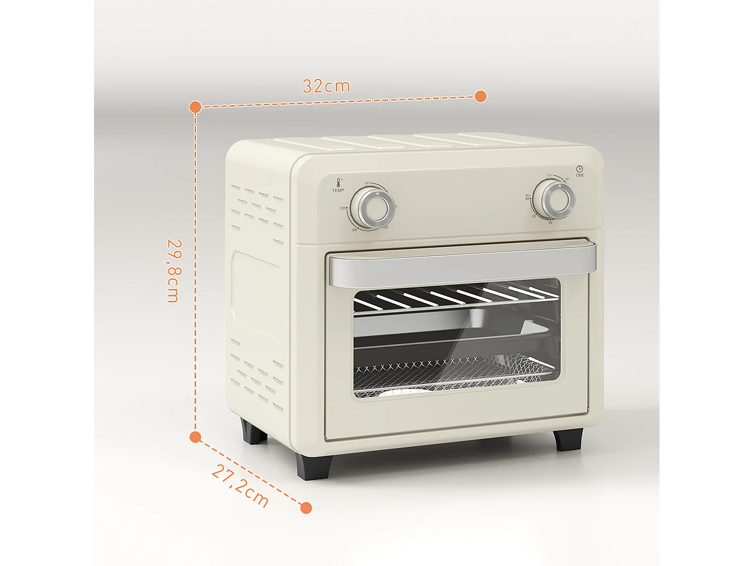 Friteuse à air mini four 1 000W 10L 80°C-230°C timer 5 accessoires inclus crème
