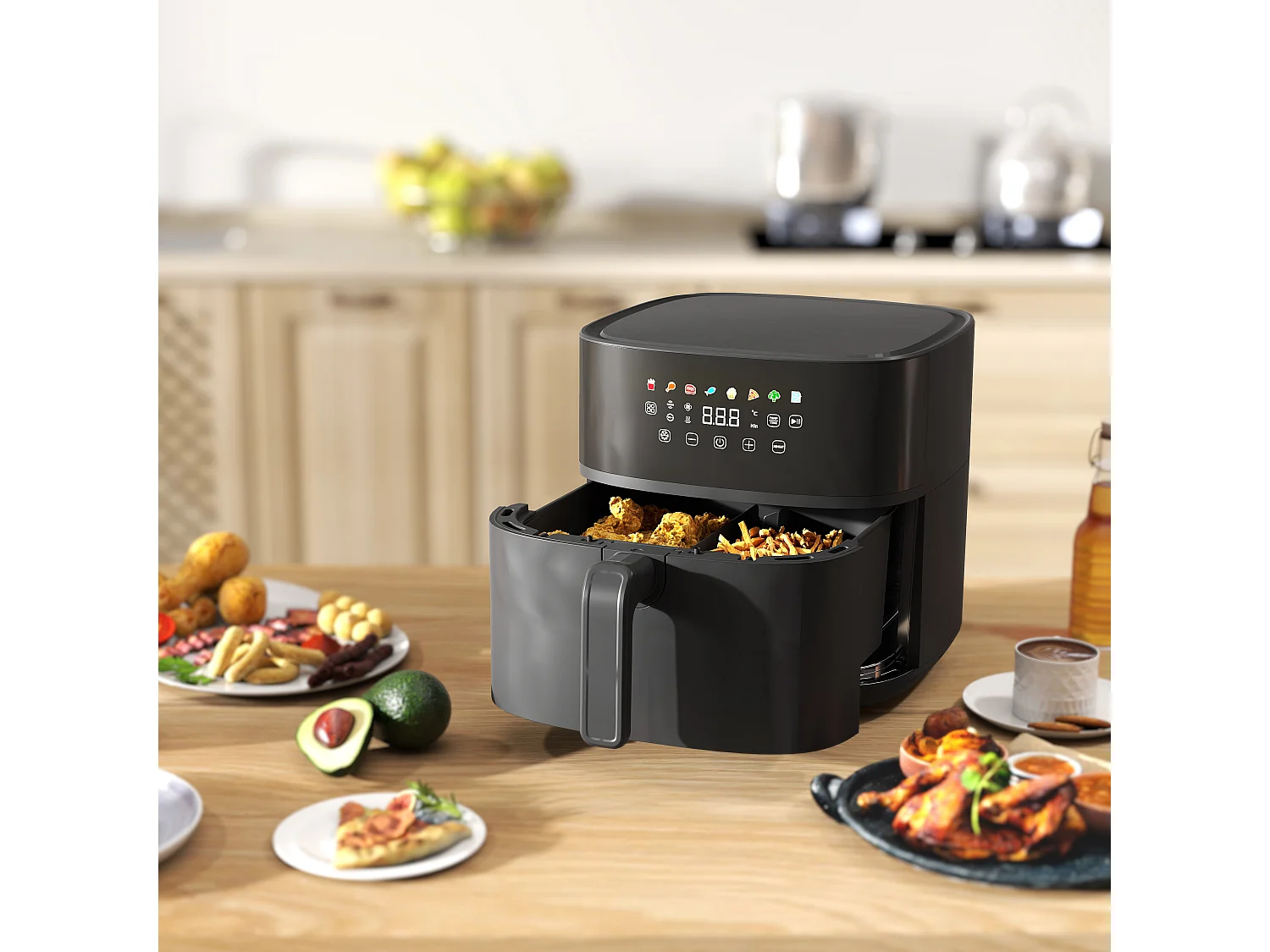 Friteuse à air friteuse sans huile air fryer 1700W 8L 8 prog. écran tactile LED multifonction noir