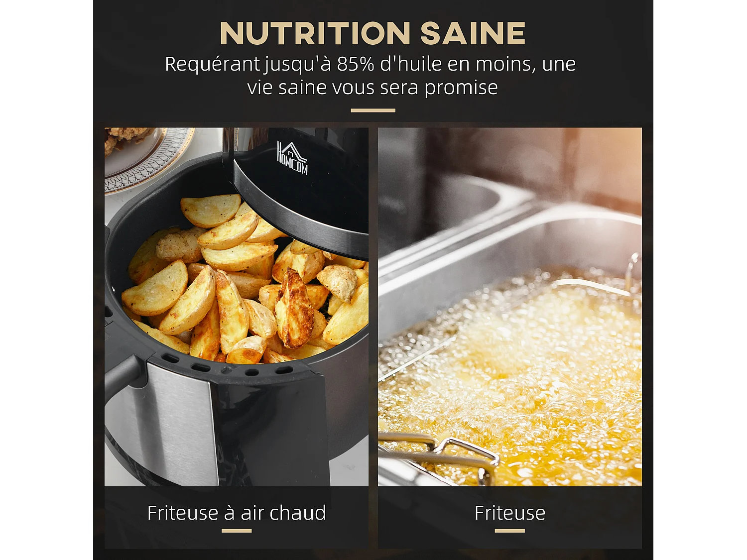 Friteuse sans Huile 4L HOMCOM 1300W 12 Programmes - Écran Tactile - Température Réglable - Noir