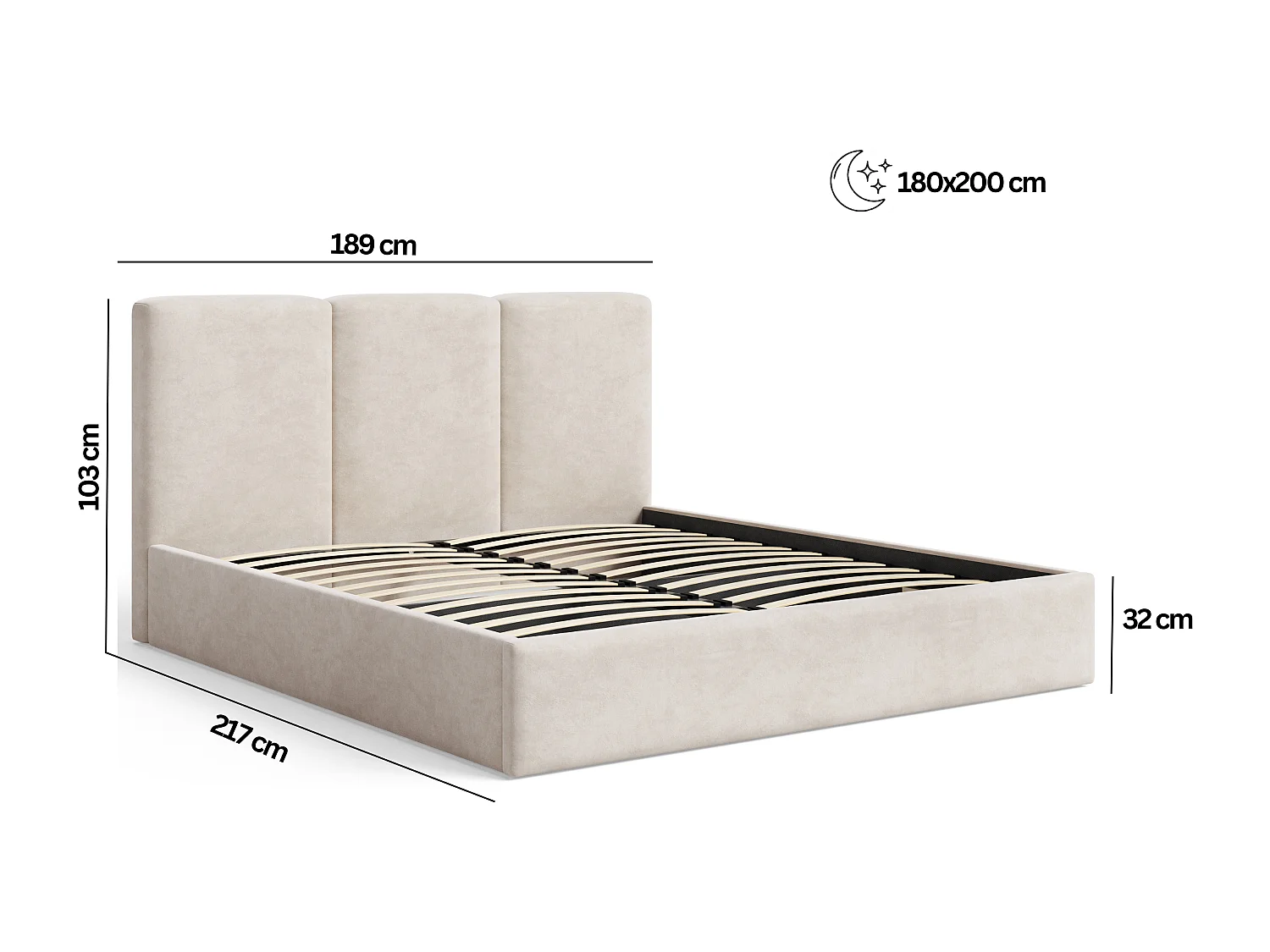 BESILIO Lit tapissé avec coffre de rangement 180x200 Mira – lit fin et minimaliste avec cadre en métal – Marron