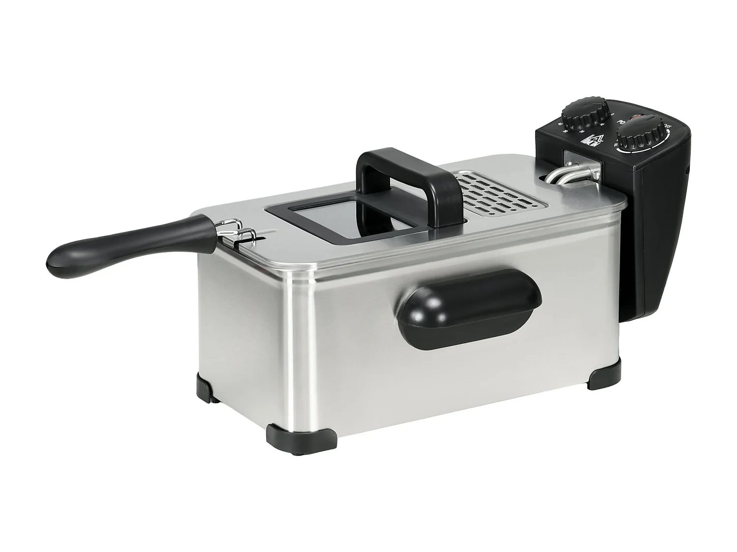 Friteuse à huile 3L 2000W - température réglable, timer 60 min, entretien facile - acier inox noir