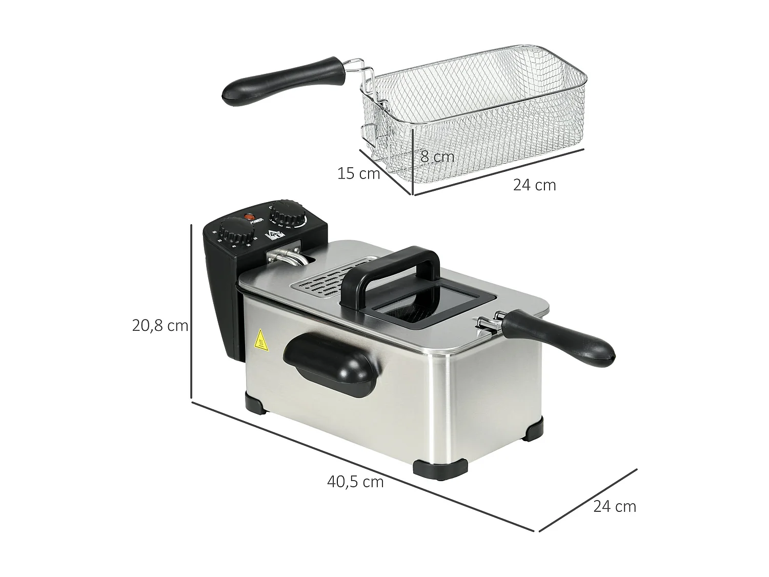 Friteuse à huile 3L 2000W - température réglable, timer 60 min, entretien facile - acier inox noir