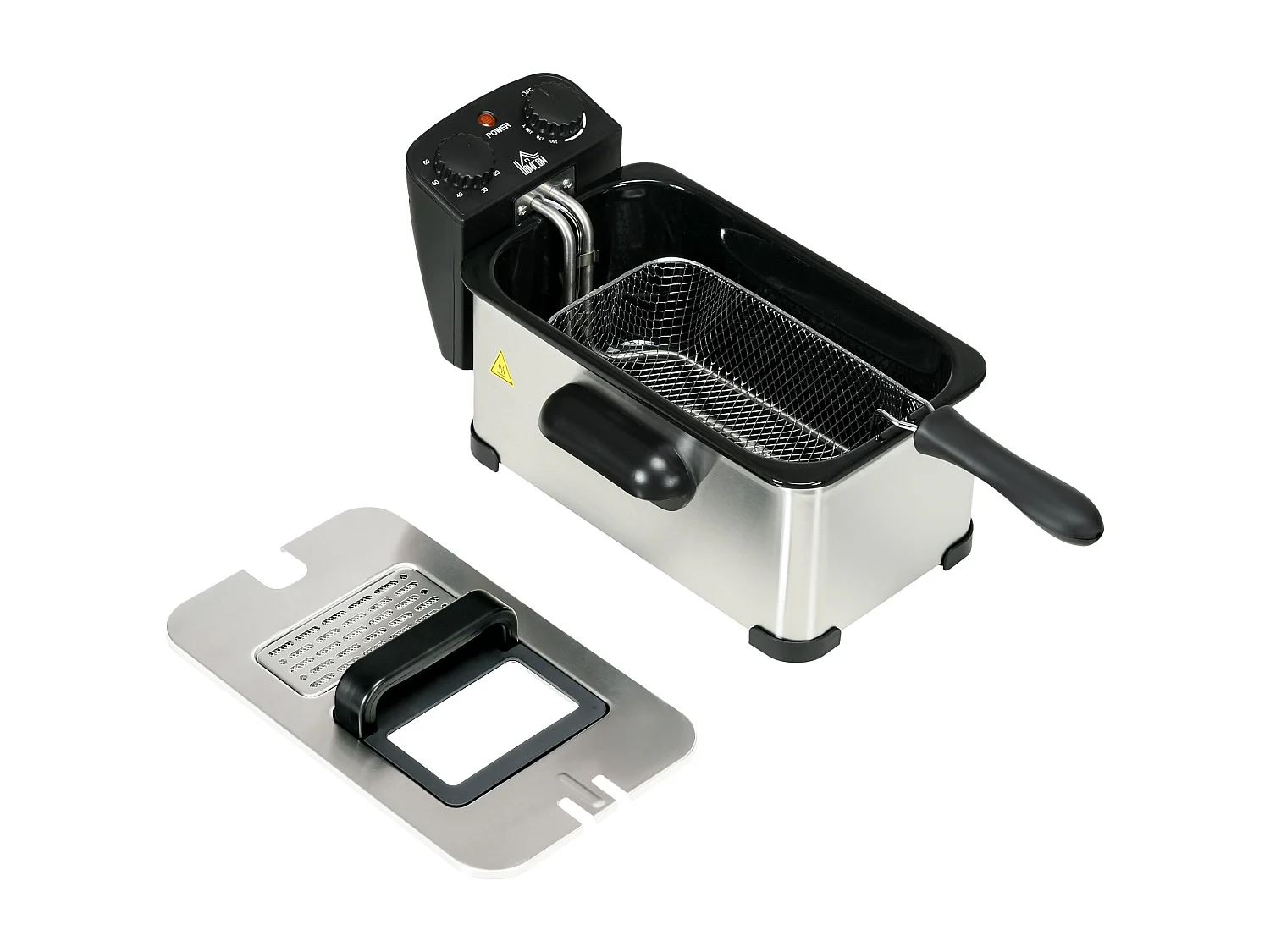 Friteuse à huile 3L 2000W - température réglable, timer 60 min, entretien facile - acier inox noir