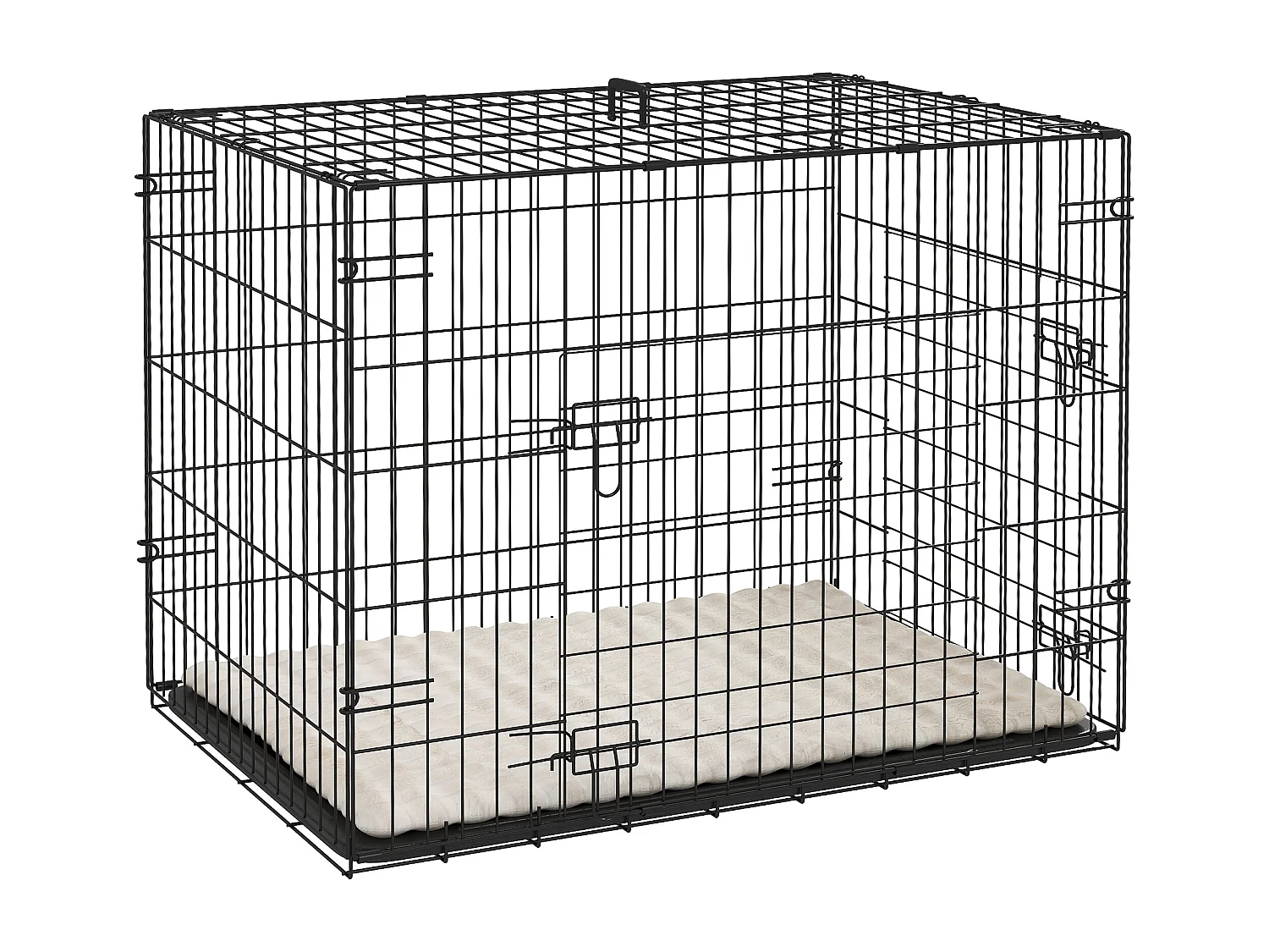 Cage chien pliable - 2 portes verrouillables, plateau amovible, coussin - 76 x 53 x 60 cm - beige noir