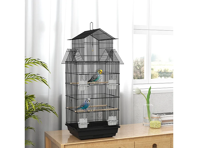 Cage à oiseaux design maison mangeoires perchoirs balançoire grande porte 8 trappes plateau déjection