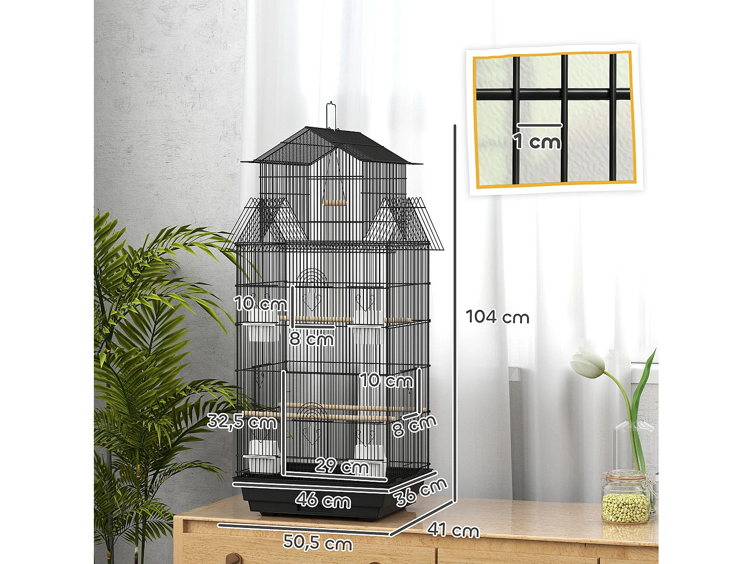 Cage à oiseaux design maison mangeoires perchoirs balançoire grande porte 8 trappes plateau déjection