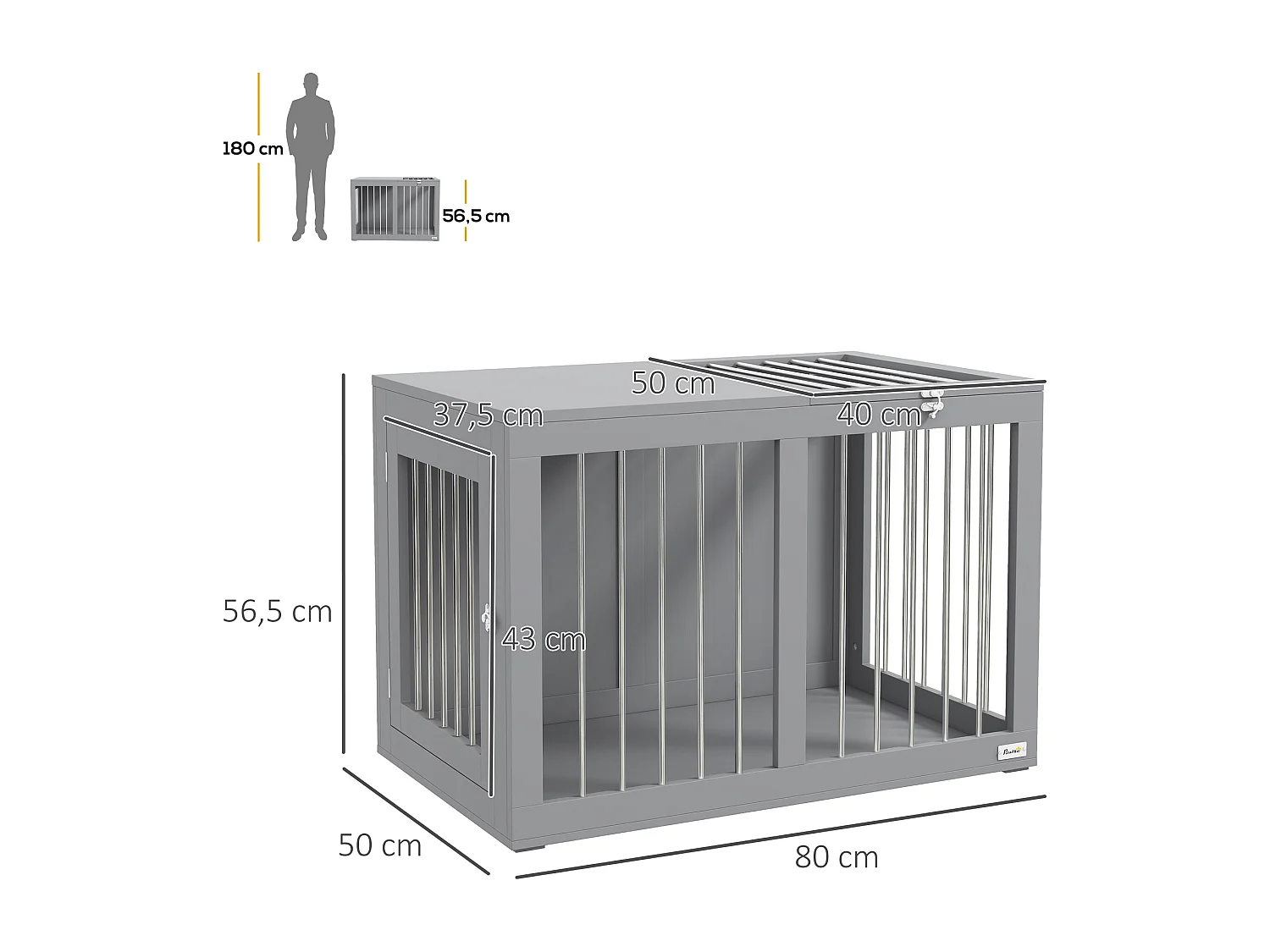 Cage chien intérieure niche pour chien 2 portes verrouillables 80 x 50 x 56,5 cm gris