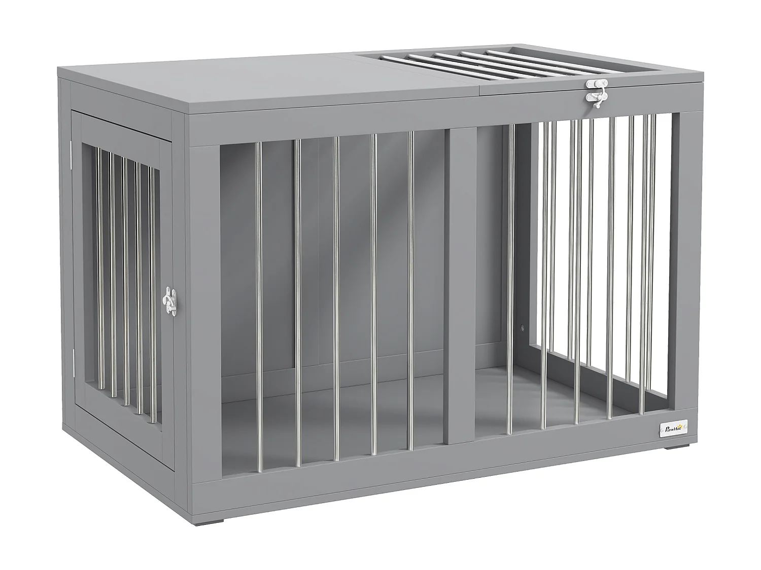 Cage chien intérieure niche pour chien 2 portes verrouillables 80 x 50 x 56,5 cm gris