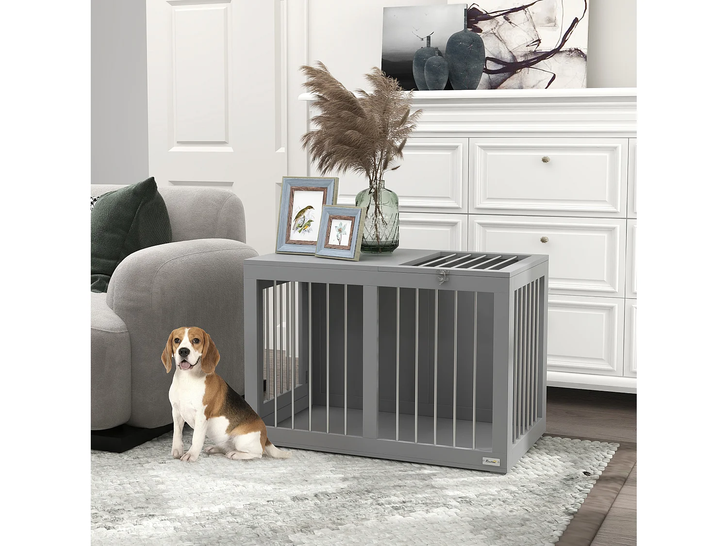 Cage chien intérieure niche pour chien 2 portes verrouillables 80 x 50 x 56,5 cm gris