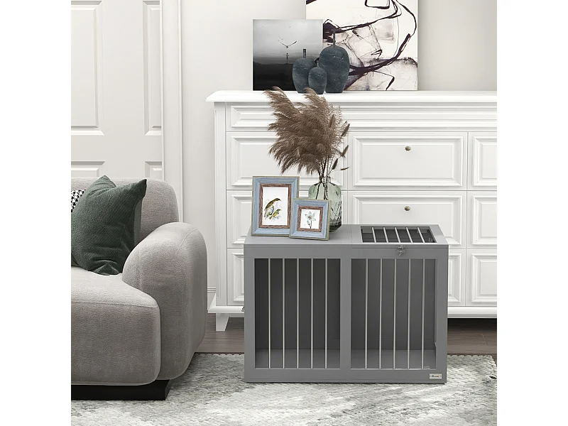 Cage chien intérieure niche pour chien 2 portes verrouillables 80 x 50 x 56,5 cm gris