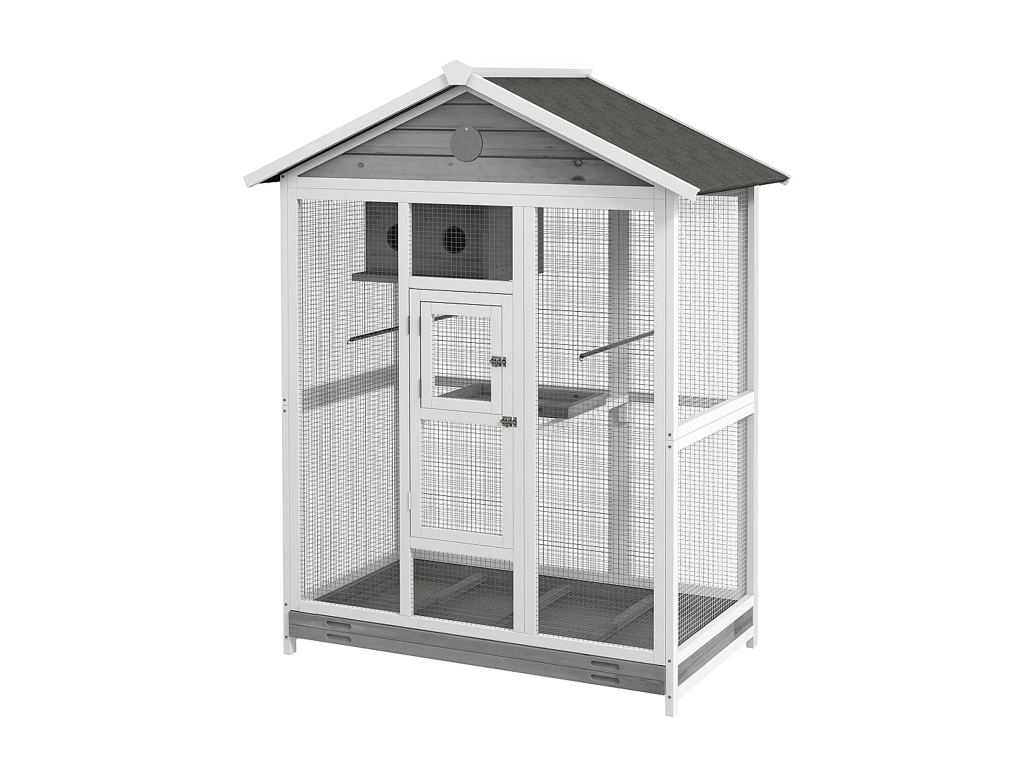 Cage oiseau grande taille - volière à oiseaux dim. 112 x 68 x 154 cm - nombreux accessoires - métal bois blanc gris noir