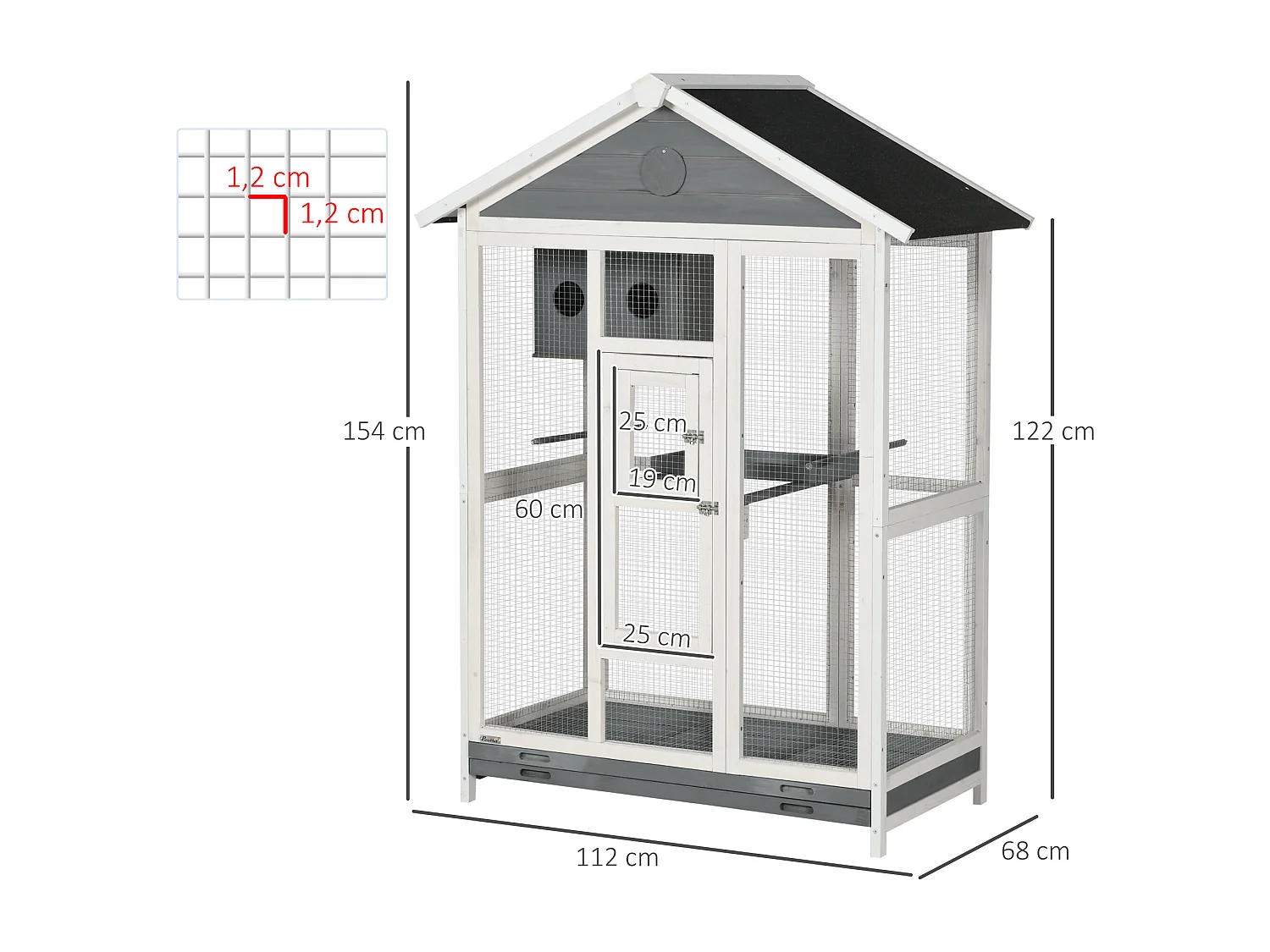 Cage oiseau grande taille - volière à oiseaux dim. 112 x 68 x 154 cm - nombreux accessoires - métal bois blanc gris noir