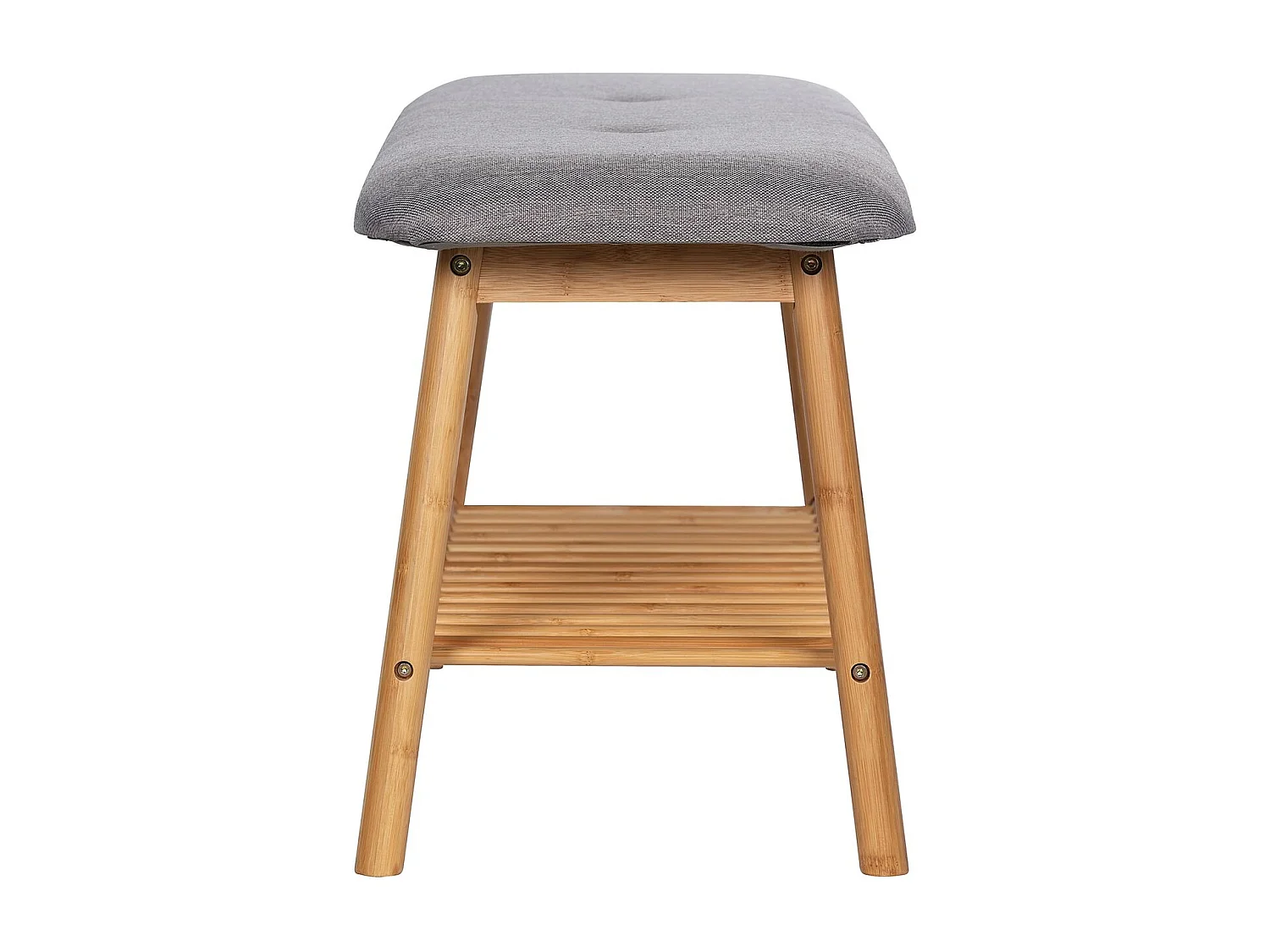 Banc en tissu et bambou "Bahari" avec support à chaussure - Gris/Beige - L 90 x H 45 x P 34 cm