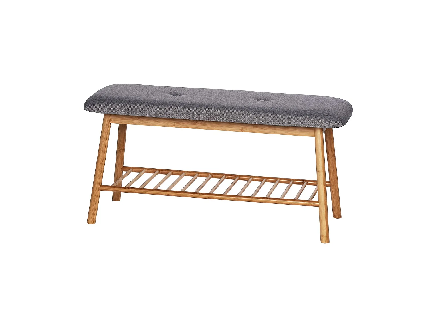 Banc en tissu et bambou "Bahari" avec support à chaussure - Gris/Beige - L 90 x H 45 x P 34 cm