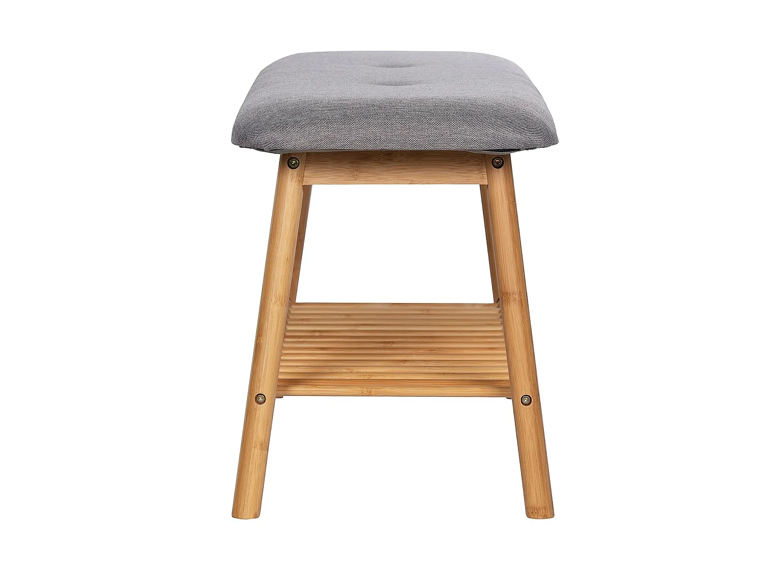 Banc en tissu et bambou "Bahari" avec support à chaussure - Gris/Beige - L 90 x H 45 x P 34 cm