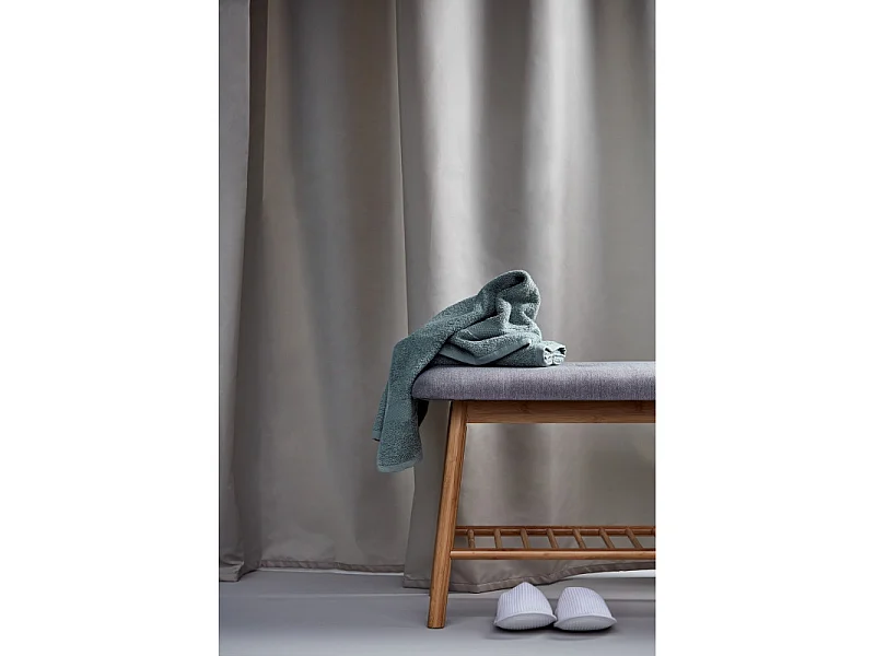Banc en tissu et bambou "Bahari" avec support à chaussure - Gris/Beige - L 90 x H 45 x P 34 cm