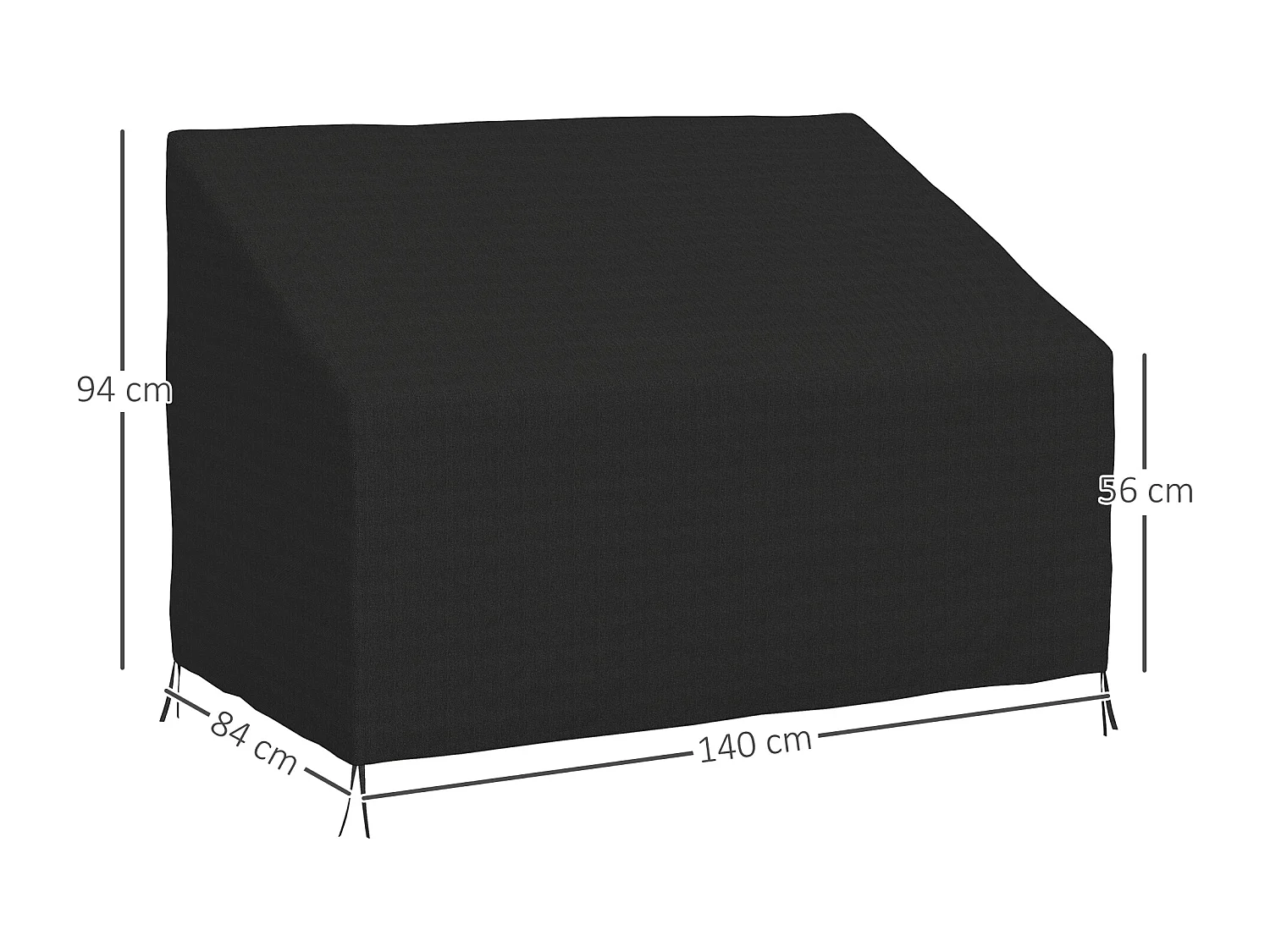 Housse de protection mobilier de jardin bâche étanche 140L x 84l x 56/94H cm oxford haute densité 600D noir