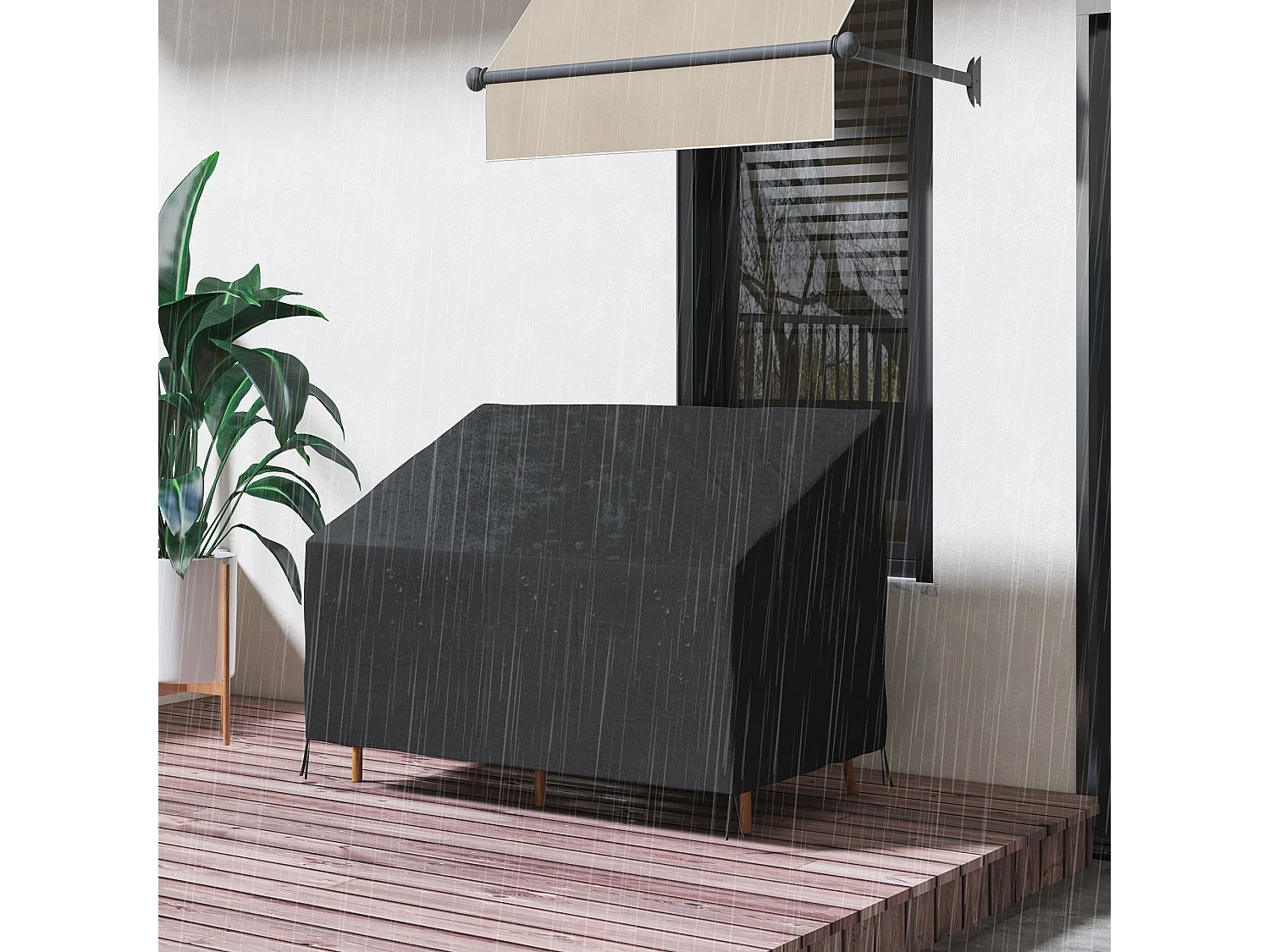 Housse de protection mobilier de jardin bâche étanche 140L x 84l x 56/94H cm oxford haute densité 600D noir