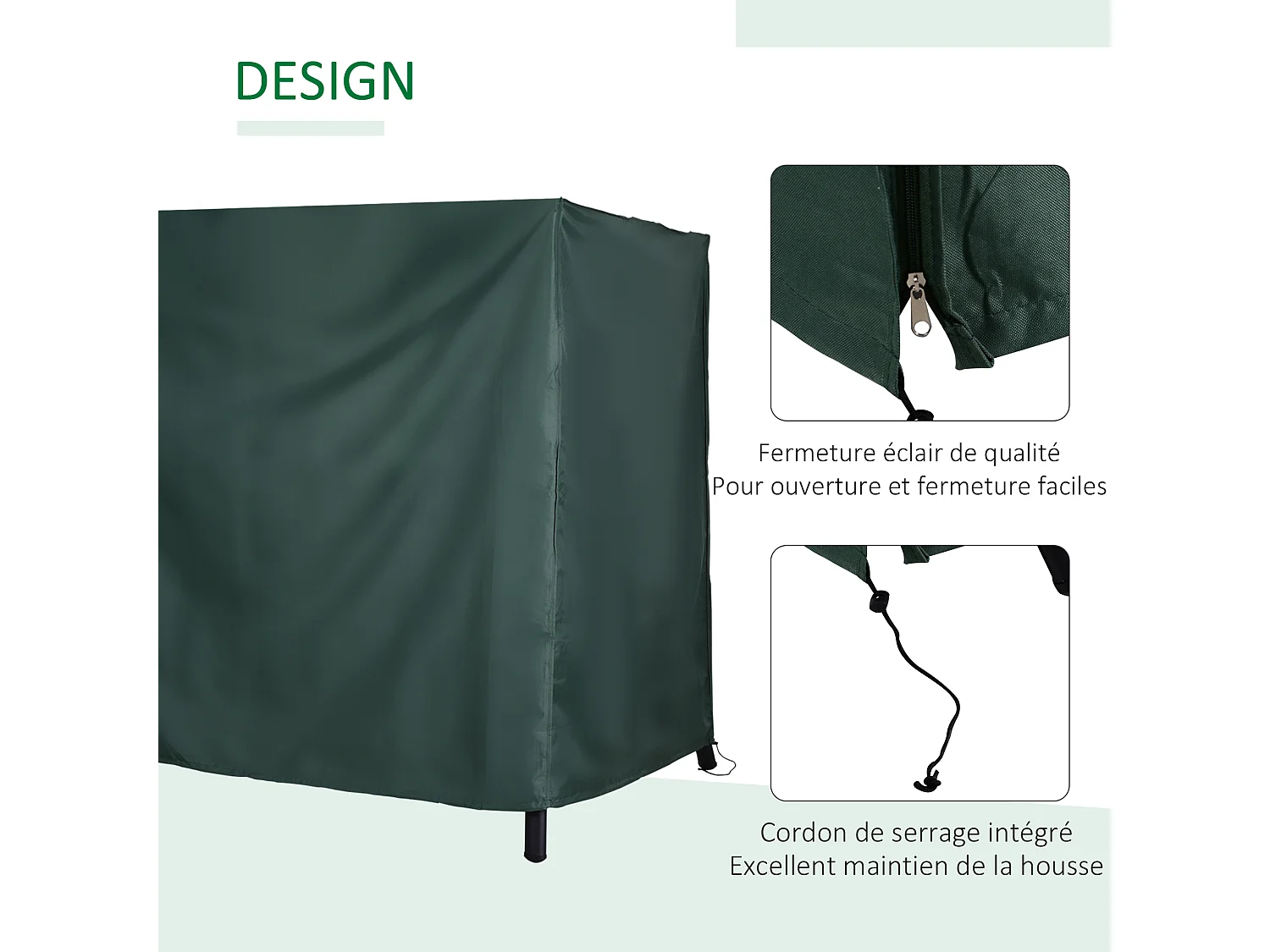 Housse de protection balancelle de jardin zippée 177 x 114 x 152 cm oxford haute densité vert