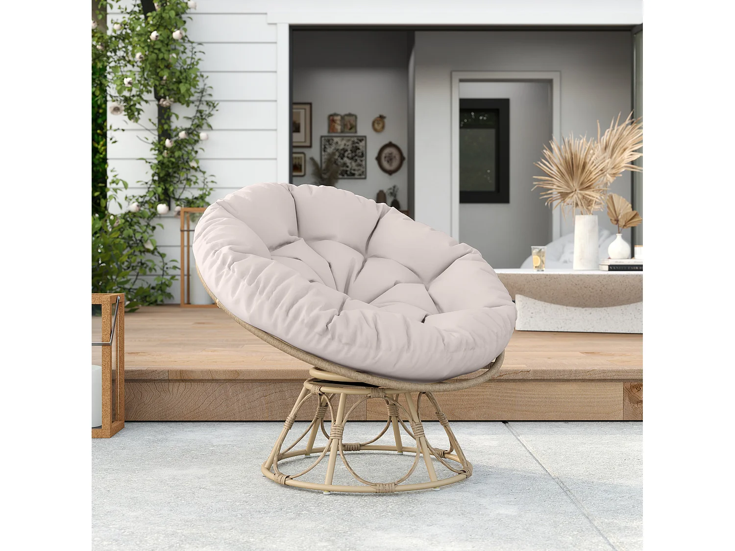 Fauteuil papasan pivotant avec coussin grand confort dia. 100 cm gris clair