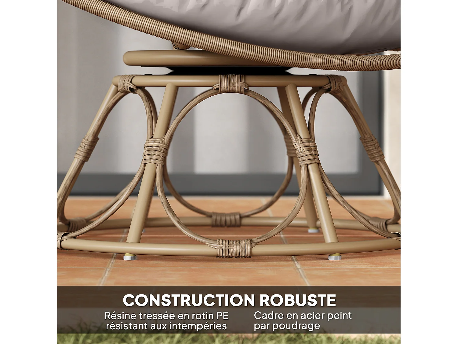 Fauteuil papasan pivotant avec coussin grand confort dia. 100 cm gris clair