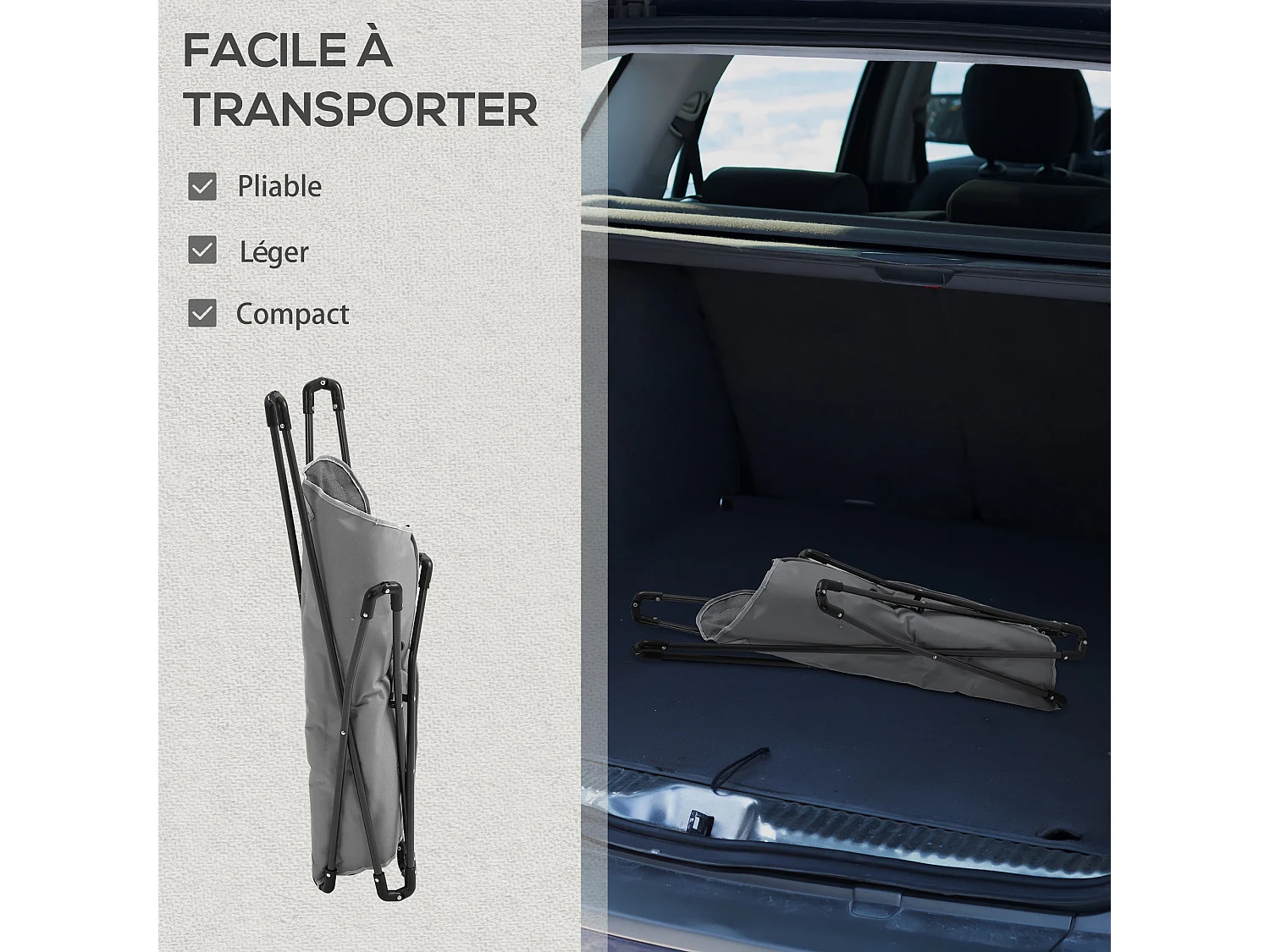 Fauteuil papillon - chaise de camping pliable - coussin rembourré - acier tissu gris