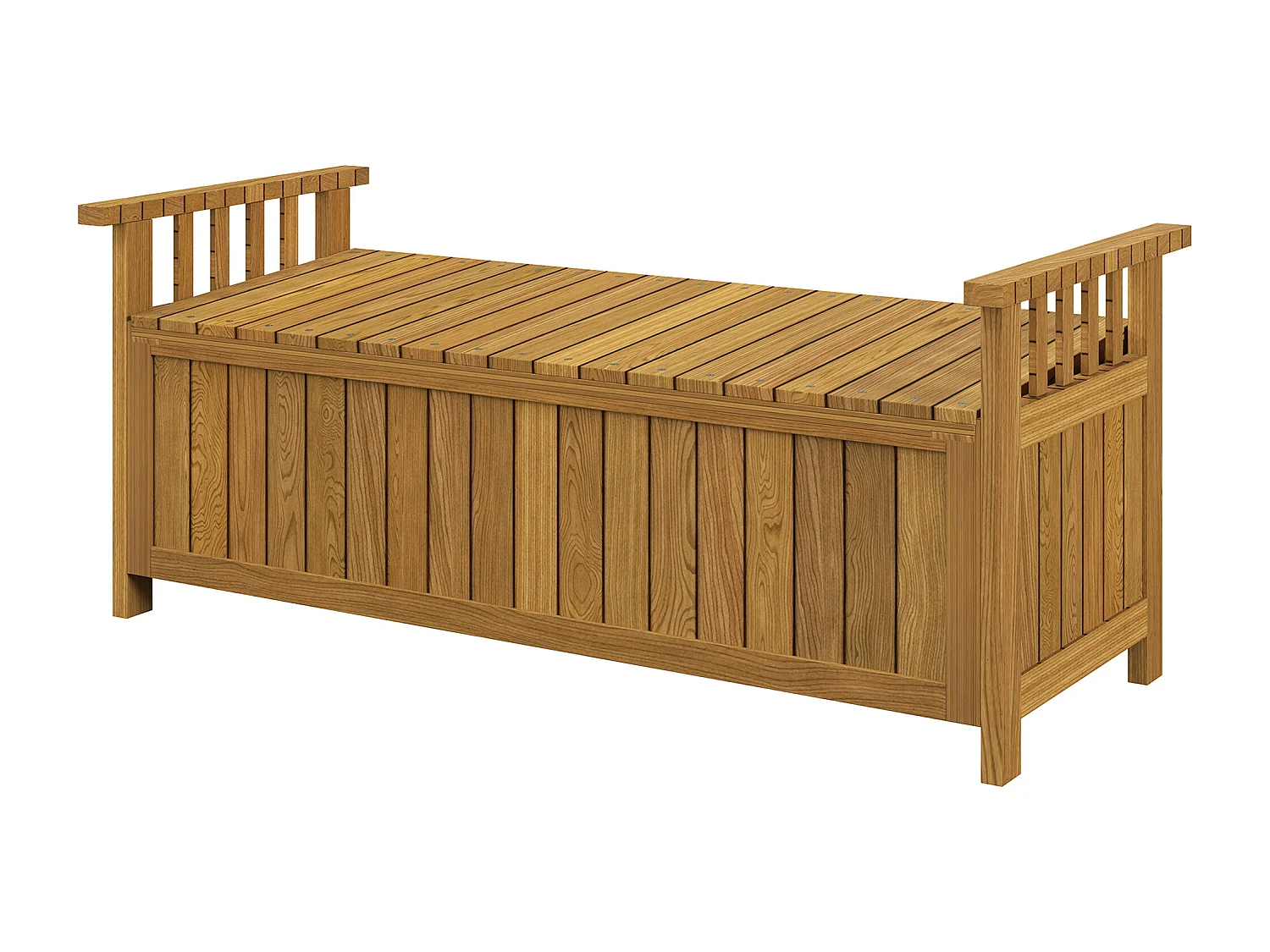 Banc de jardin avec coffre de rangement 186L - accoudoirs - dim. 128 x 56 x 53 cm - habillage PVC bois de sapin pré-huilé