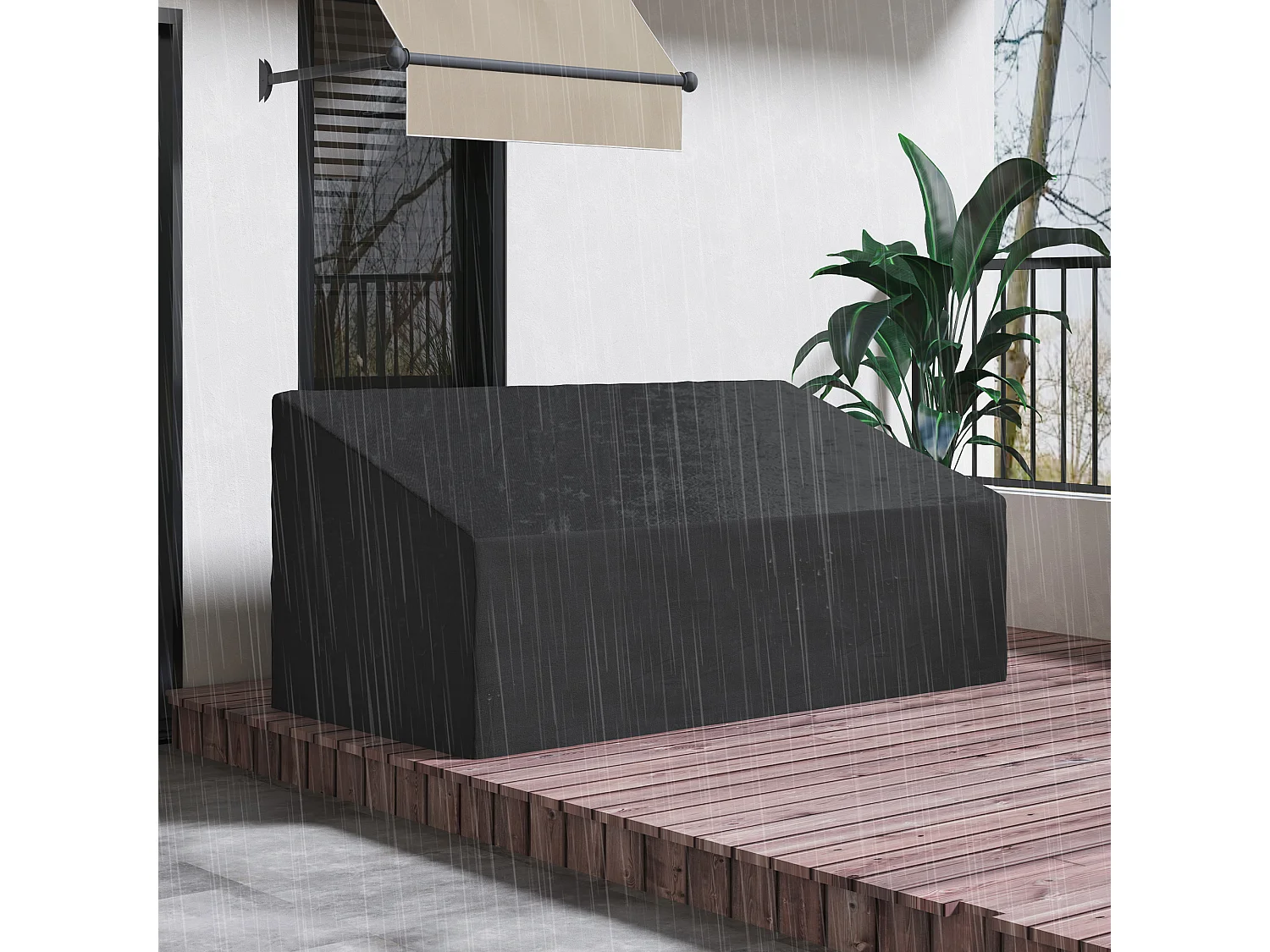 Housse canapé exterieur 3 places - housse salon de jardin - dim. 218x111x63/101cm - polyester haute densité noir