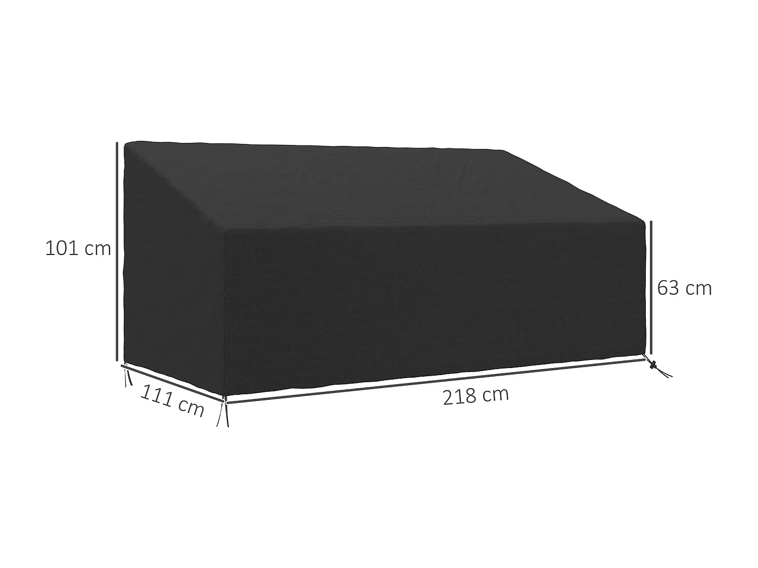 Housse canapé exterieur 3 places - housse salon de jardin - dim. 218x111x63/101cm - polyester haute densité noir