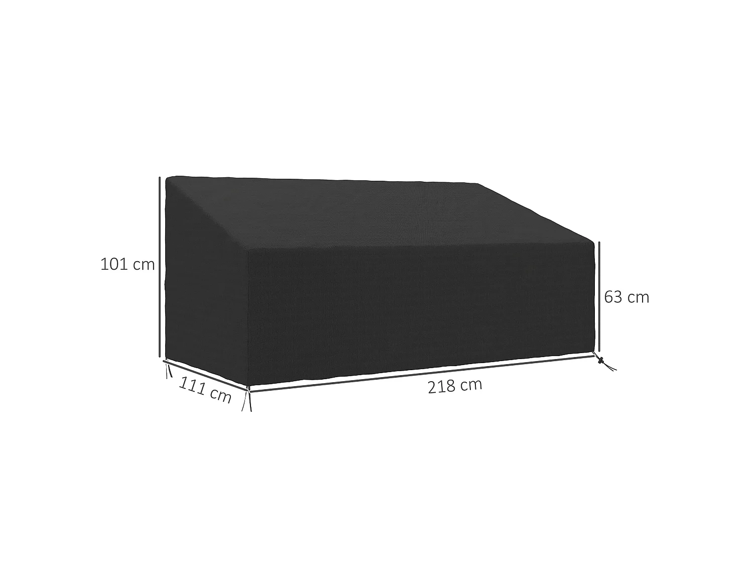 Housse canapé exterieur 3 places - housse salon de jardin - dim. 218x111x63/101cm - polyester haute densité noir