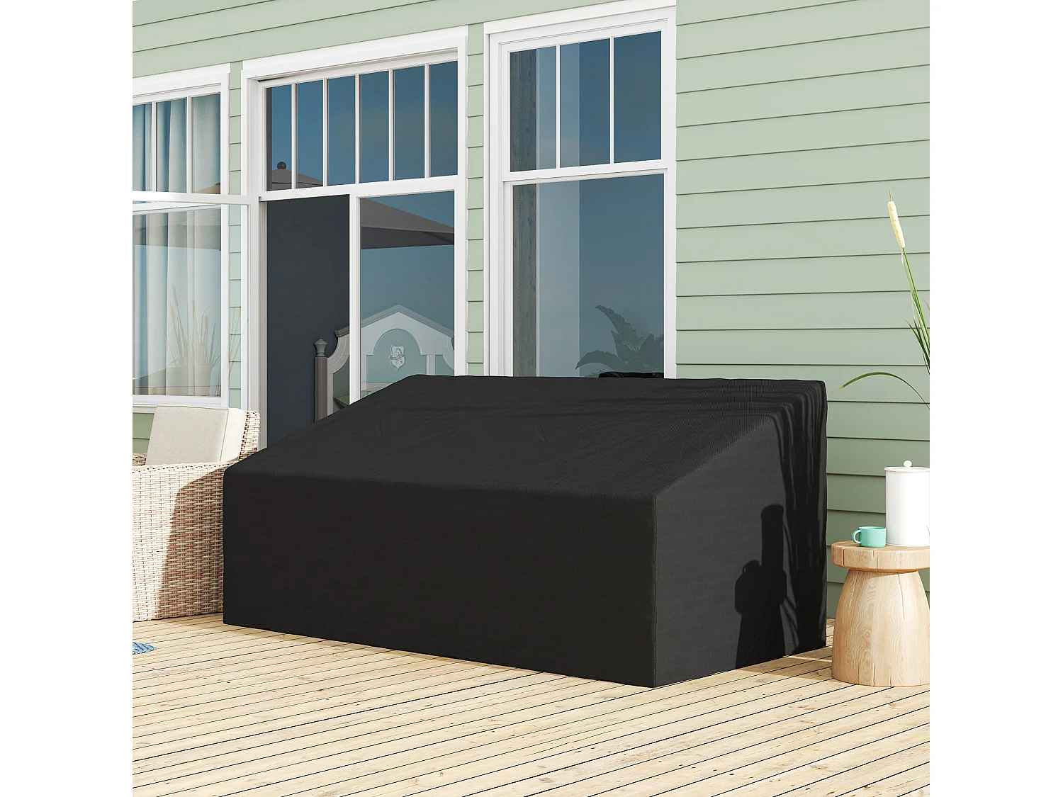Housse canapé exterieur 3 places - housse salon de jardin - dim. 218x111x63/101cm - polyester haute densité noir