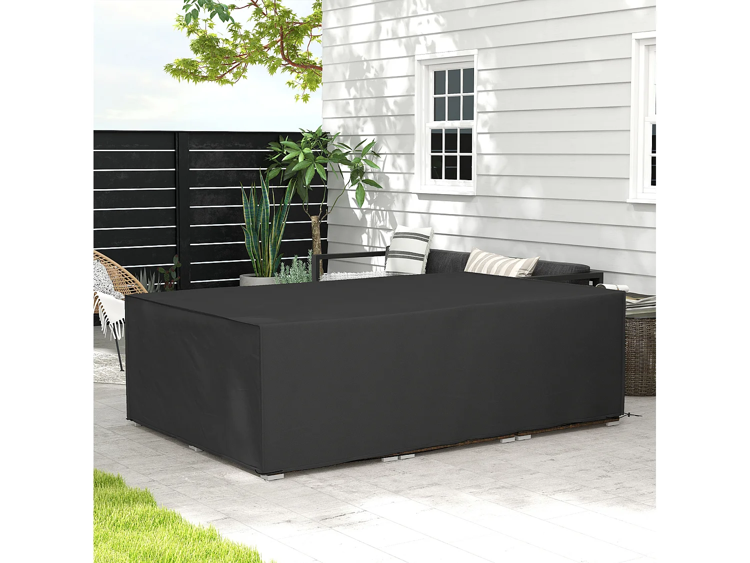 Housse de protection salon de jardin bâche etanche tissu oxford rectangulaire 222L x 155l x 67H cm noir