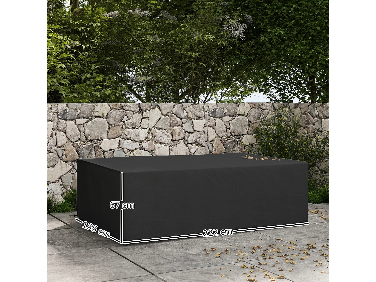 Housse de protection salon de jardin bâche etanche tissu oxford rectangulaire 222L x 155l x 67H cm noir