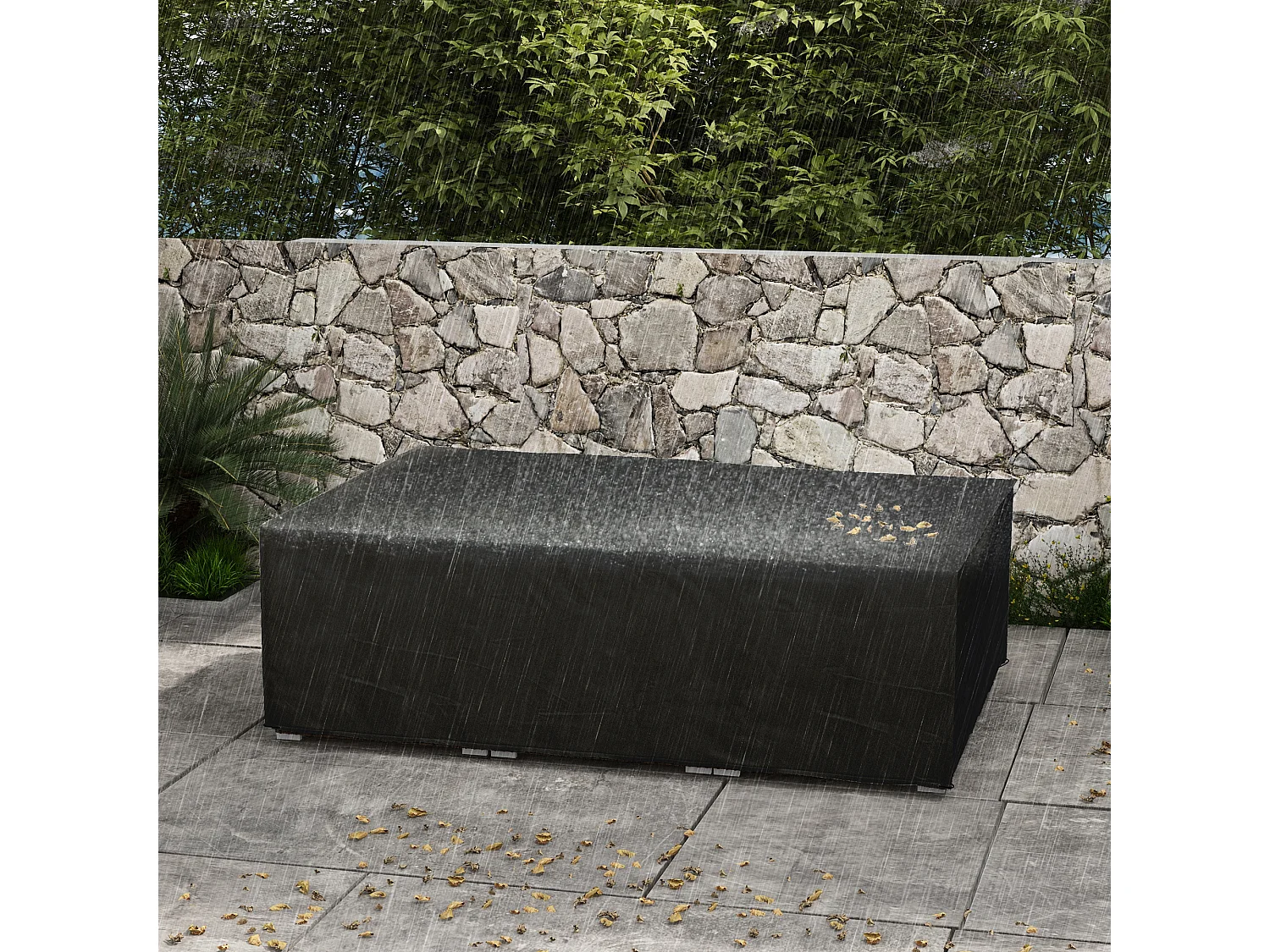 Housse de protection salon de jardin bâche etanche tissu oxford rectangulaire 222L x 155l x 67H cm noir