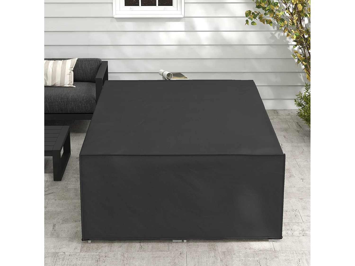 Housse de protection salon de jardin bâche etanche tissu oxford rectangulaire 222L x 155l x 67H cm noir