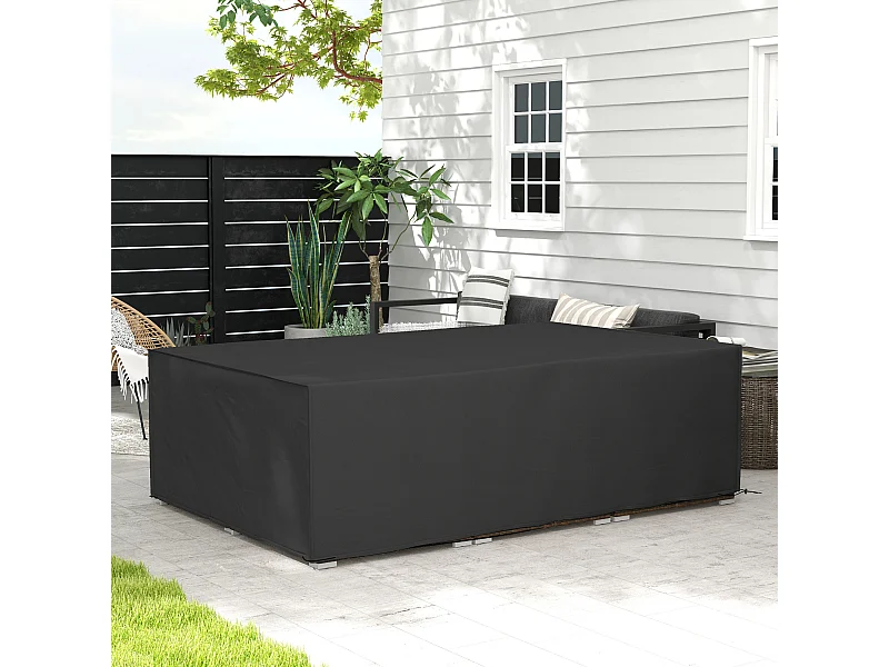 Housse de protection salon de jardin bâche etanche tissu oxford rectangulaire 222L x 155l x 67H cm noir