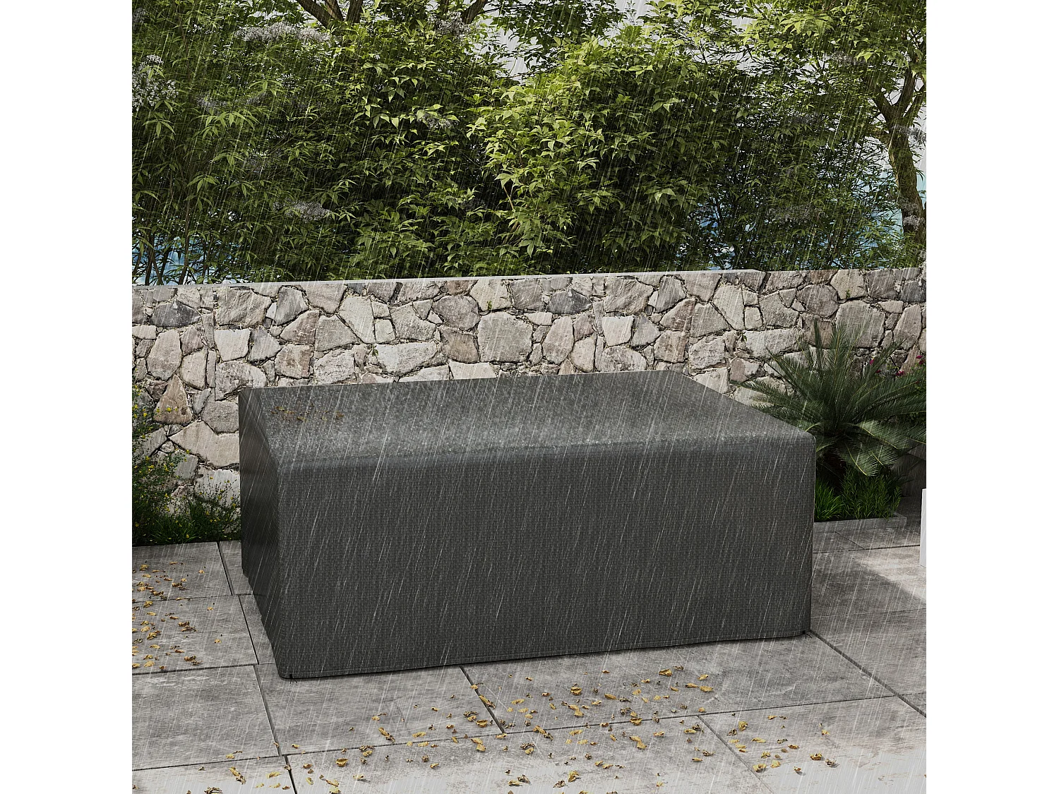 Housse de protection mobilier de jardin bâche étanche anti-UV PE haute densité gris