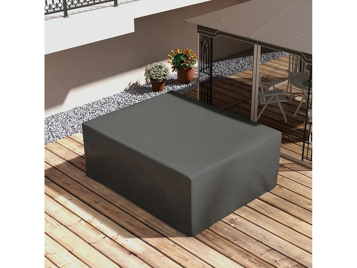 Housse de protection mobilier de jardin bâche étanche anti-UV PE haute densité gris