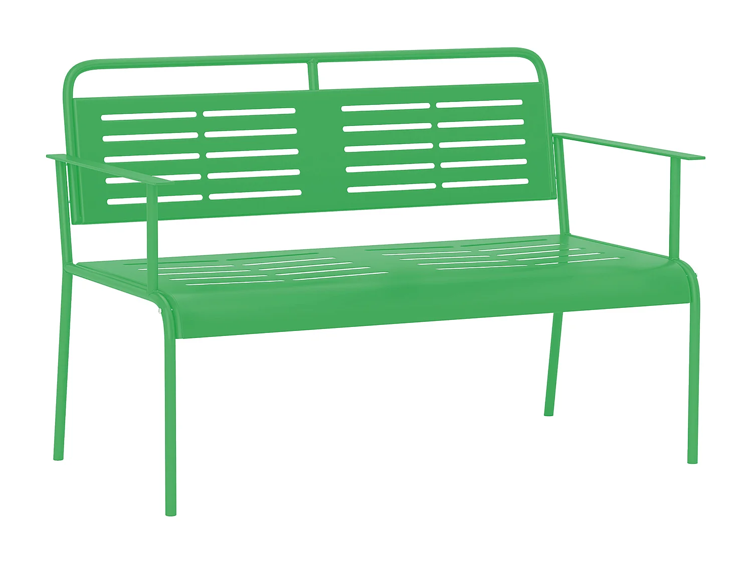 Banc de jardin 2 places design rétro acier assise dossier ajourés dim. 121 x 64 x 84 cm vert