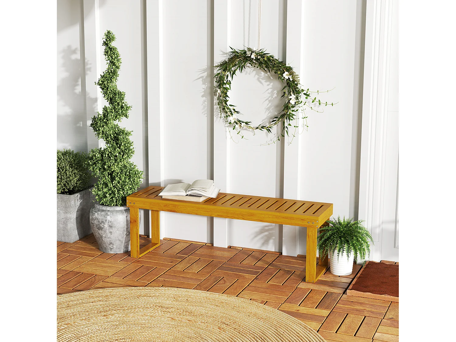 Banc de jardin 2 places assise à lattes dim. 132 x 34 x 43 cm bois de pin pré-huilé