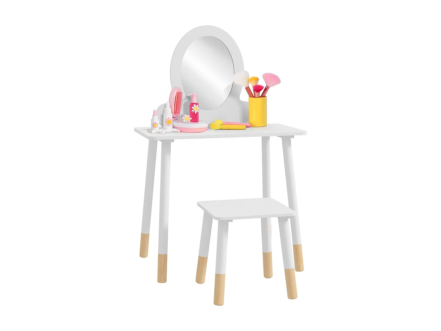 Ensemble coiffeuse pour enfants avec tabouret, coiffeuse 2 pièces pour enfants de 3 à 6 ans - blanc