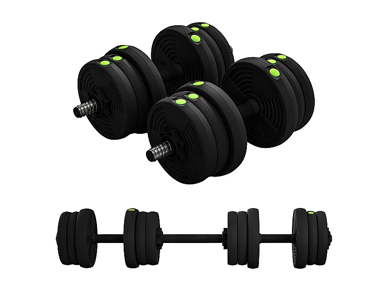 Haltères 2 en 1 réglables - haltères libres 20 Kg - barres incluses - entraînement musculaire & haltérophilie - noir vert