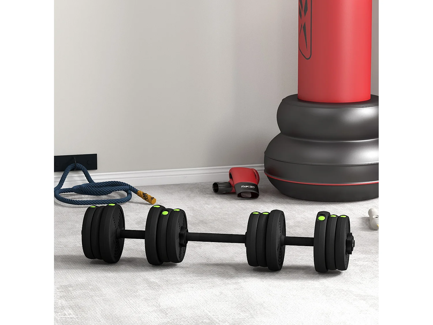 Haltères 2 en 1 réglables - haltères libres 20 Kg - barres incluses - entraînement musculaire & haltérophilie - noir vert